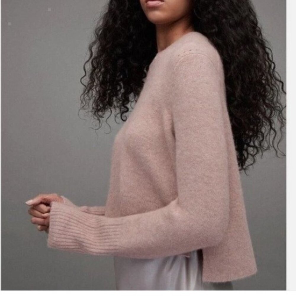 All Saints Wick Crewneck Pullover Cropped Cozy Knit Sweater Minimalist Cream LG